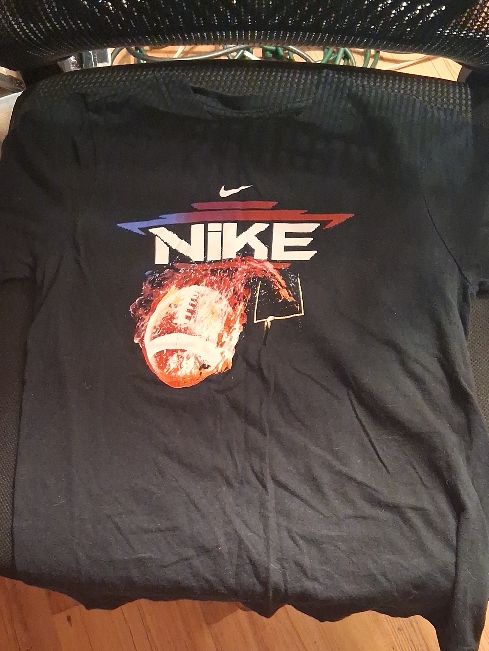 Boys Nike Black Tee with Flaming Basketball Graphic and Retro Logo